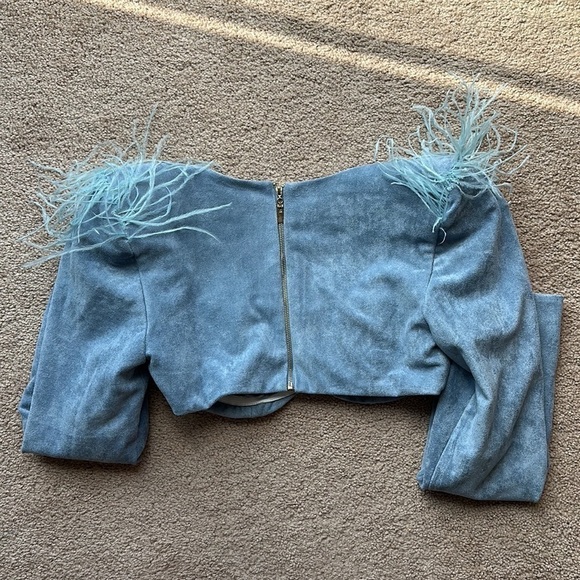 Hanifa | Hanifa Kayla Suede Cropped Top with feather shoulder Long Sleeve - Picture 4 of 4